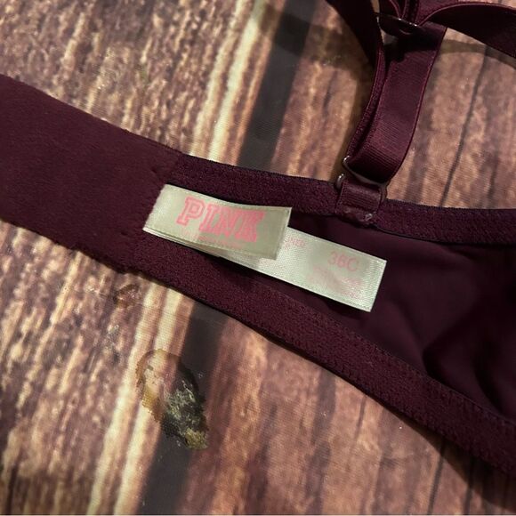 Women’s Victoria’s Secret Pink Lightly Lined Maroon Bra 36C - Picture 2 of 3
